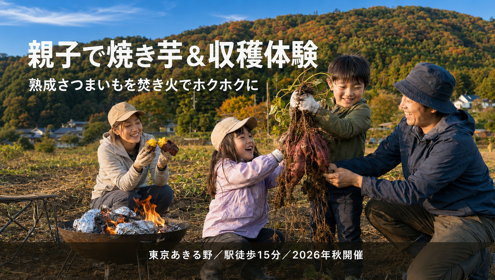 【親子でホクホク焼き芋体験】東京あきる野の畑でさつまいも収穫＆焚き火体験｜駅徒歩15分