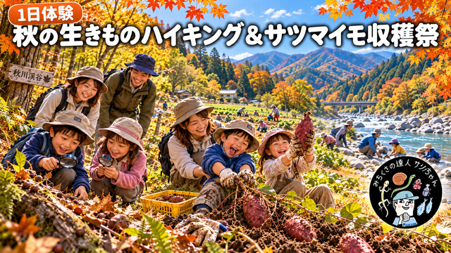 【1日体験・秋川渓谷】みちくさの達人と秋の生きものハイキング＆サツマイモ収穫祭🍠（いきものクラブ体験会）