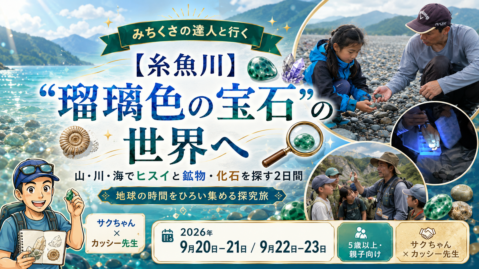 【糸魚川】“瑠璃色の宝石”の世界へ
山・川・海をめぐり、ヒスイ・鉱物・化石を探す2日間
